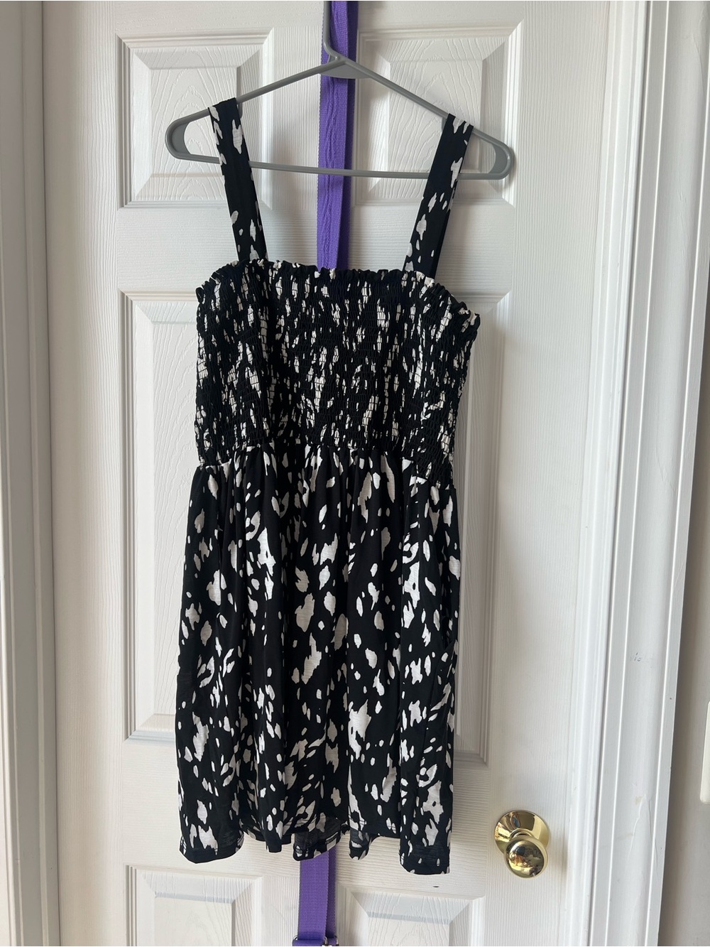 mts Black and White Smocked Strappy Dress